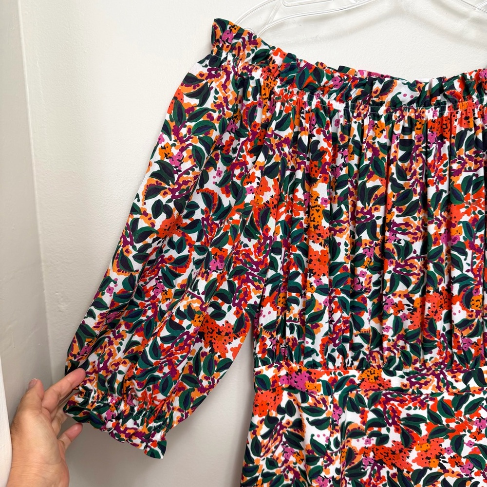 SALONI Grace Silk Midi Dress Off Shoulder Floral Multi Size 8 - Picture 6 of 12